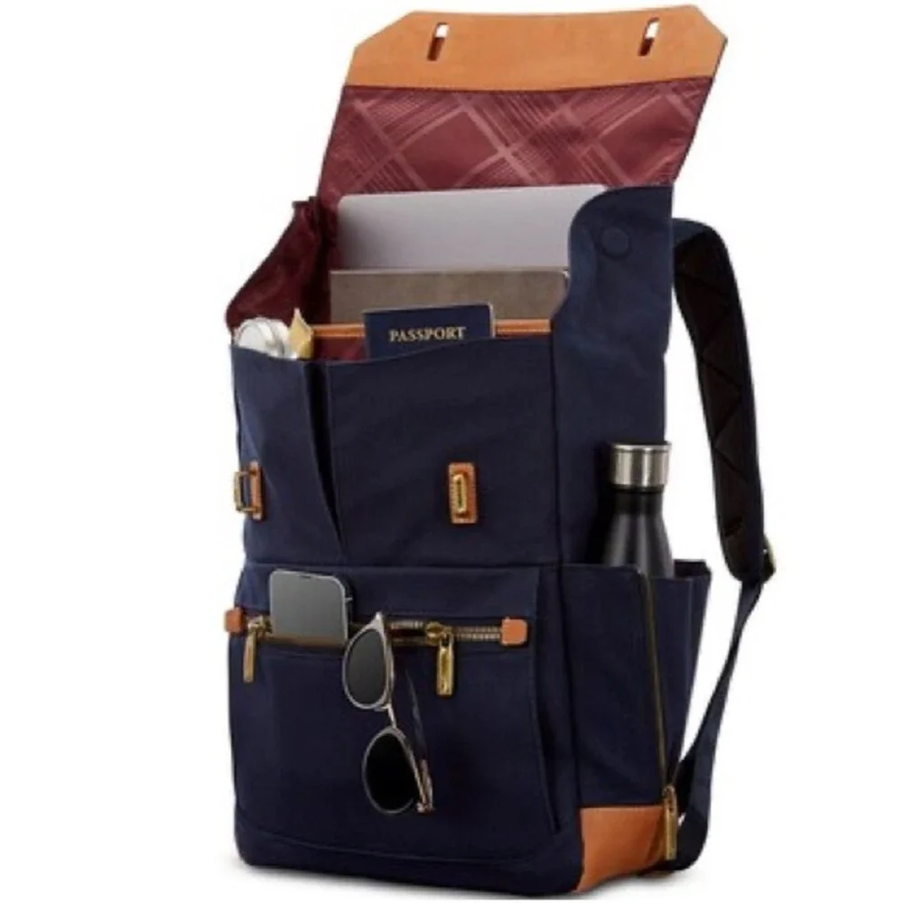 Hartmann Classic Navy Canvas Backpack  Trim Classic Navy Canvas Tan Leather Trim